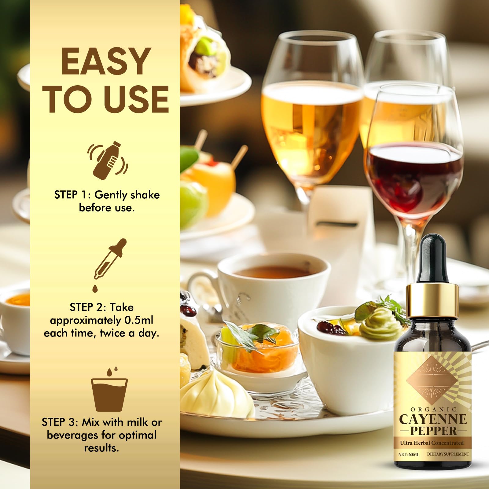Packaging and bottle of Cayenne Pepper Drops 60 ml / 2 fl oz