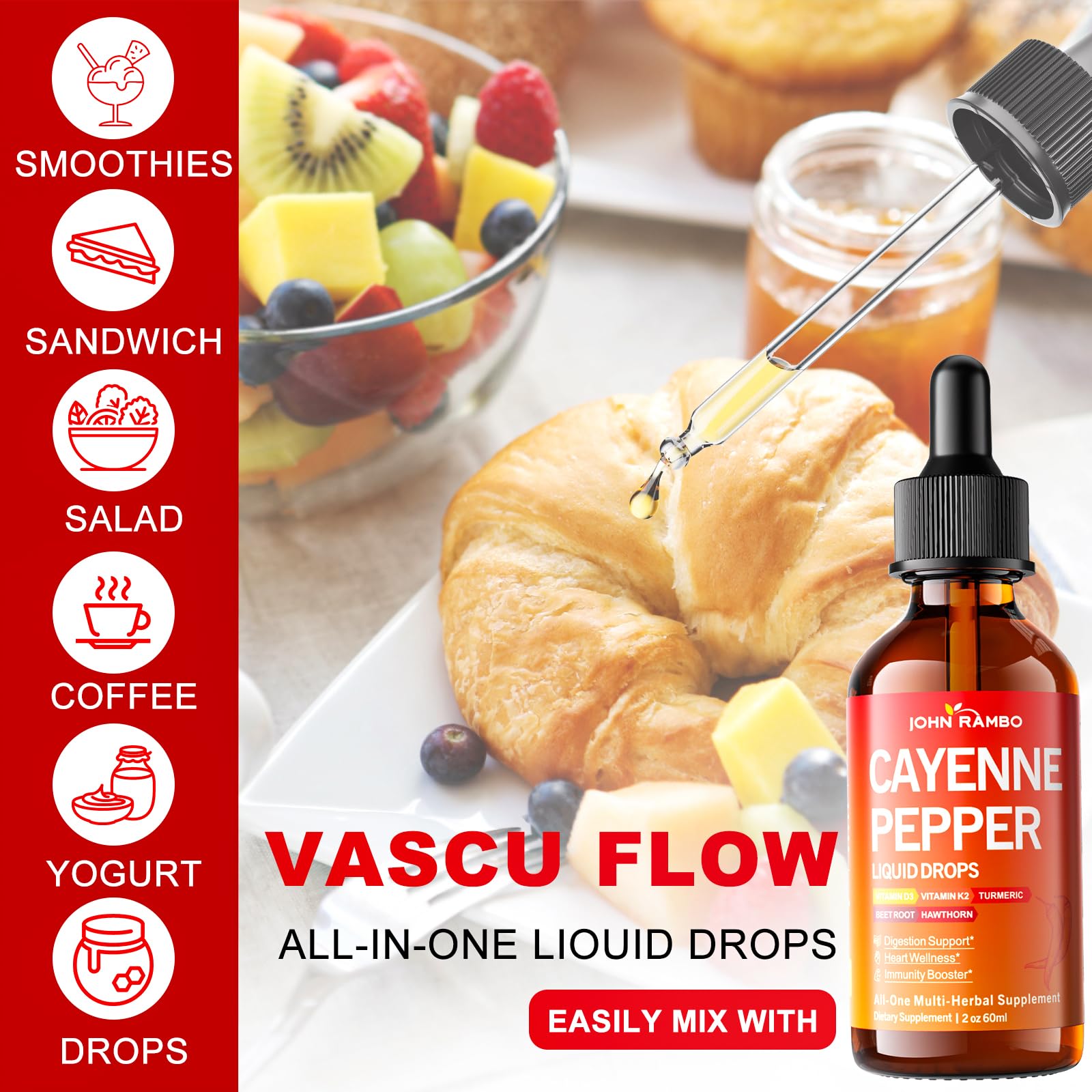 2 Fl Oz Cayenne Pepper Liquid Drops bottle on white background