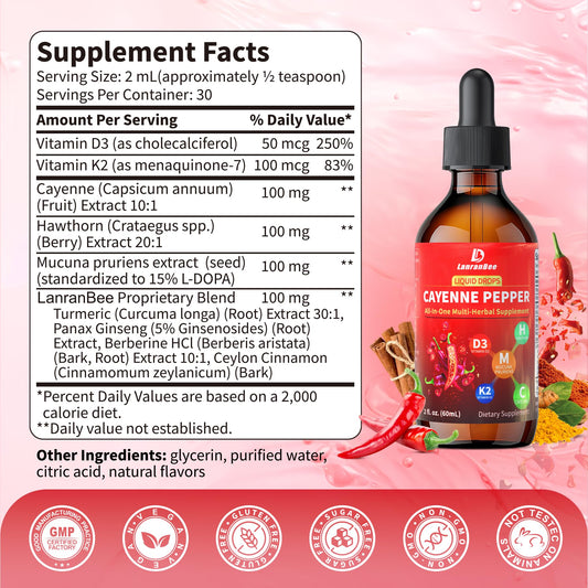 Close-up of Cayenne Pepper Liquid Drops bottle