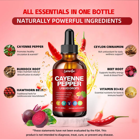 Bottle of Cayenne Pepper Liquid Drops on white background