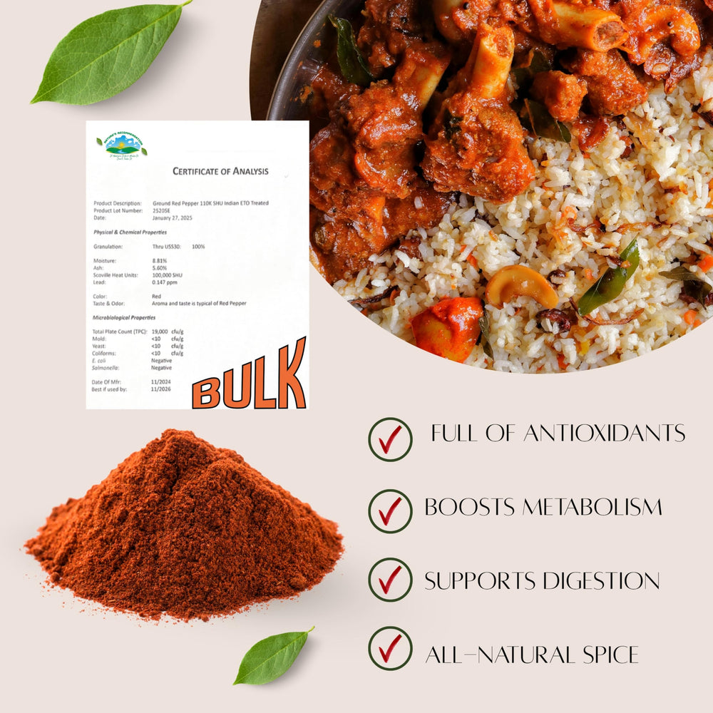 Cayenne pepper powder with ingredients and nutrition label