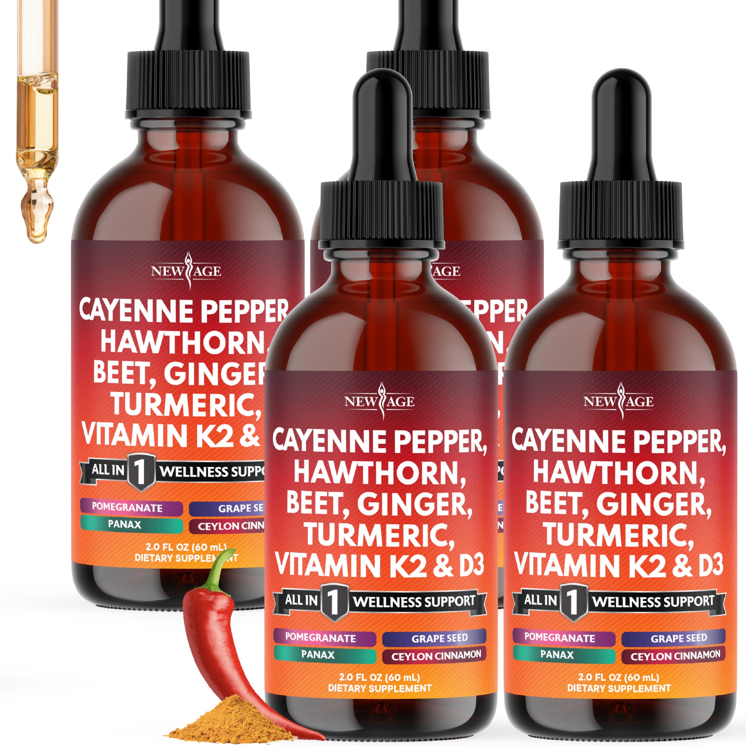 Front view of Cayenne Pepper Liquid Drops 8 oz bottle with dropper