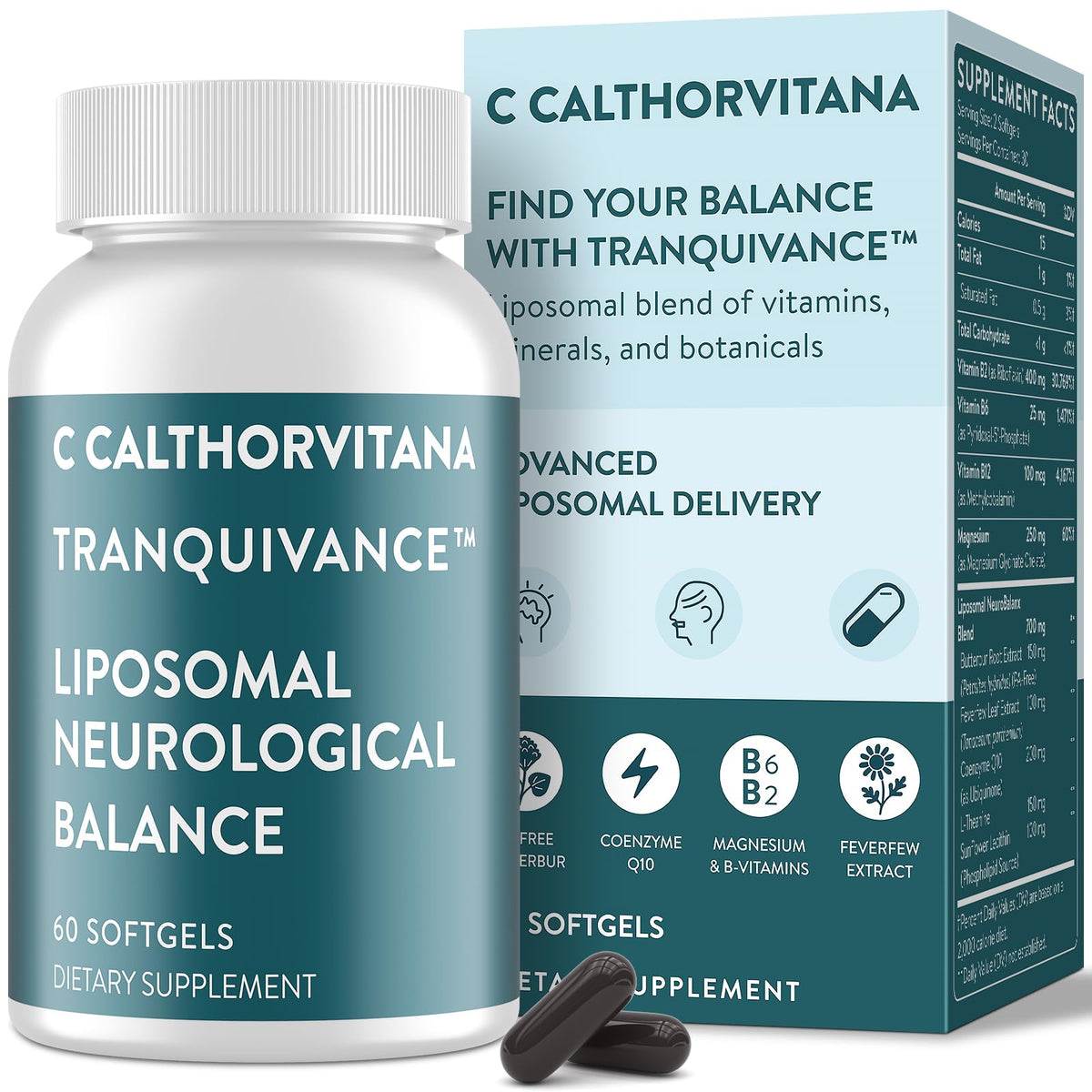 Front view of C Calthorvitana Migraine Relief softgel bottle