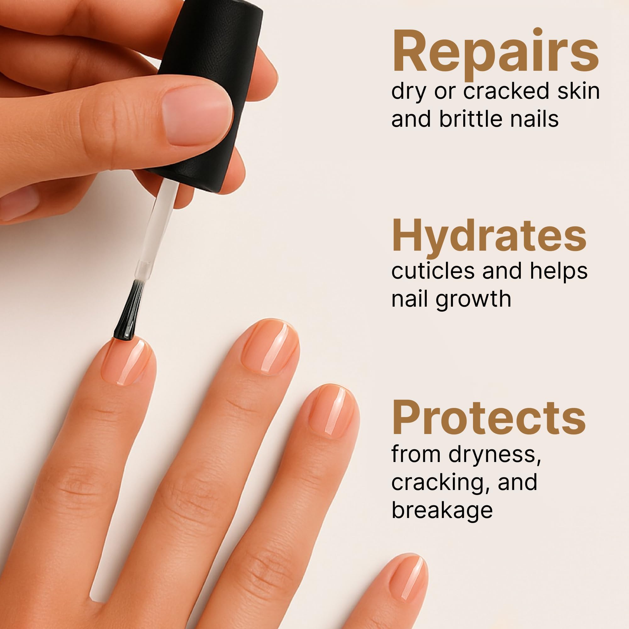 C CARE Cuticle Oil brush application demonstrates easy nightly treatment for stronger nails.