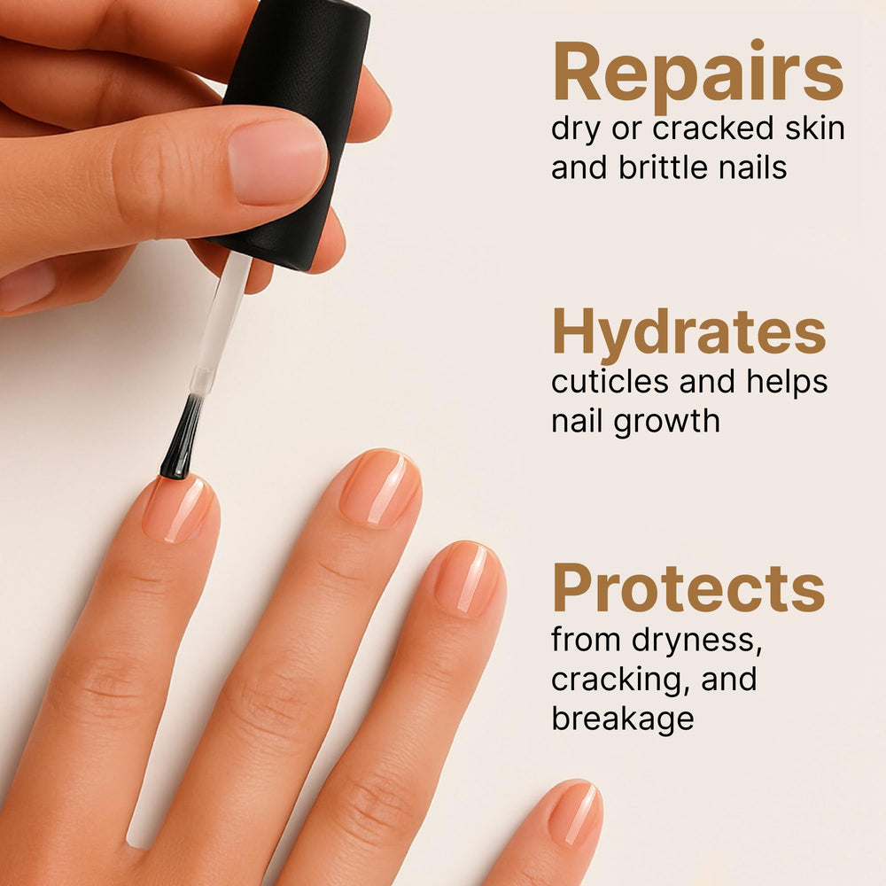 C CARE Cuticle Oil brush application demonstrates easy nightly treatment for stronger nails.