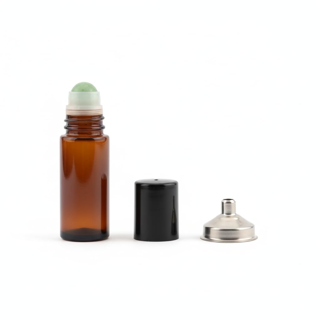 Cchenxxi amber glass roll-on bottle with jade ball for smooth, precise essential oil application.