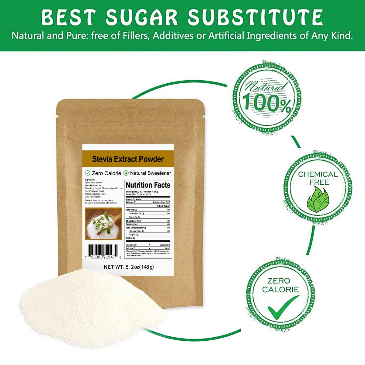 Ingredients: 100% pure stevia leaves, no additives