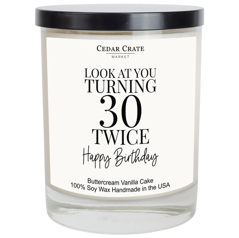 Cedar Crate Market 4-inch white candle designed for 60th birthday