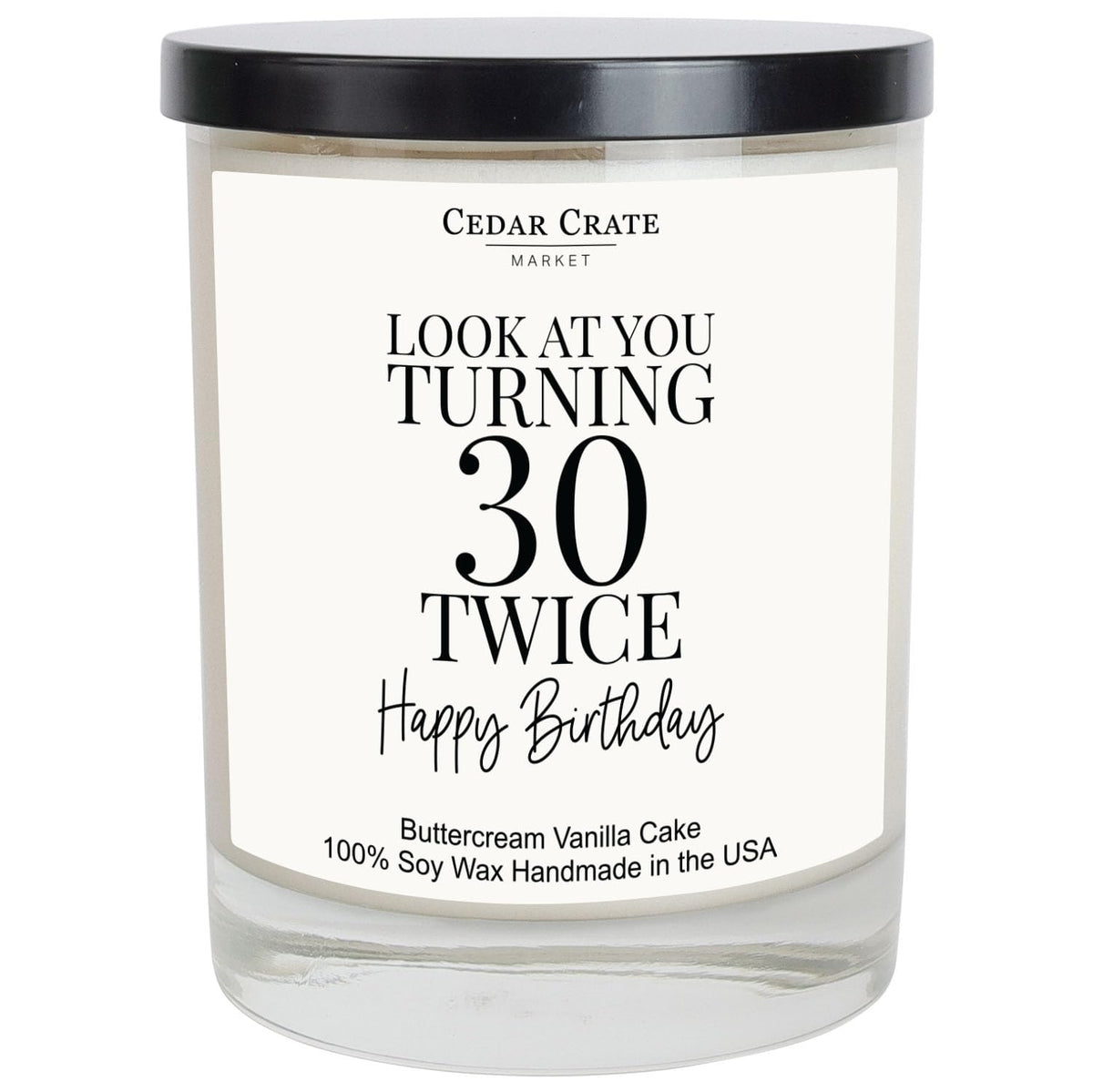 Cedar Crate Market 4-inch white candle designed for 60th birthday