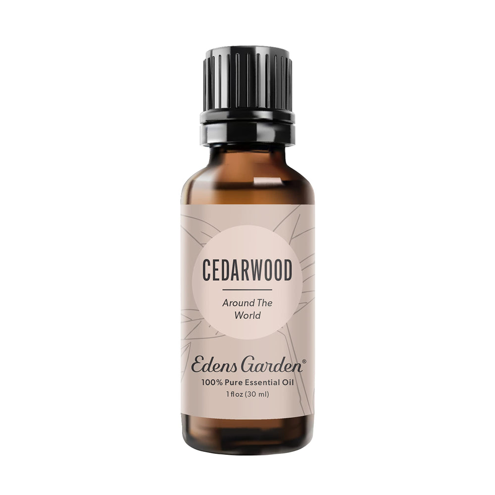 Edens Garden Cedarwood Around The World essential oil bottle close-up