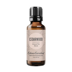 Edens Garden Cedarwood Around The World essential oil bottle close-up