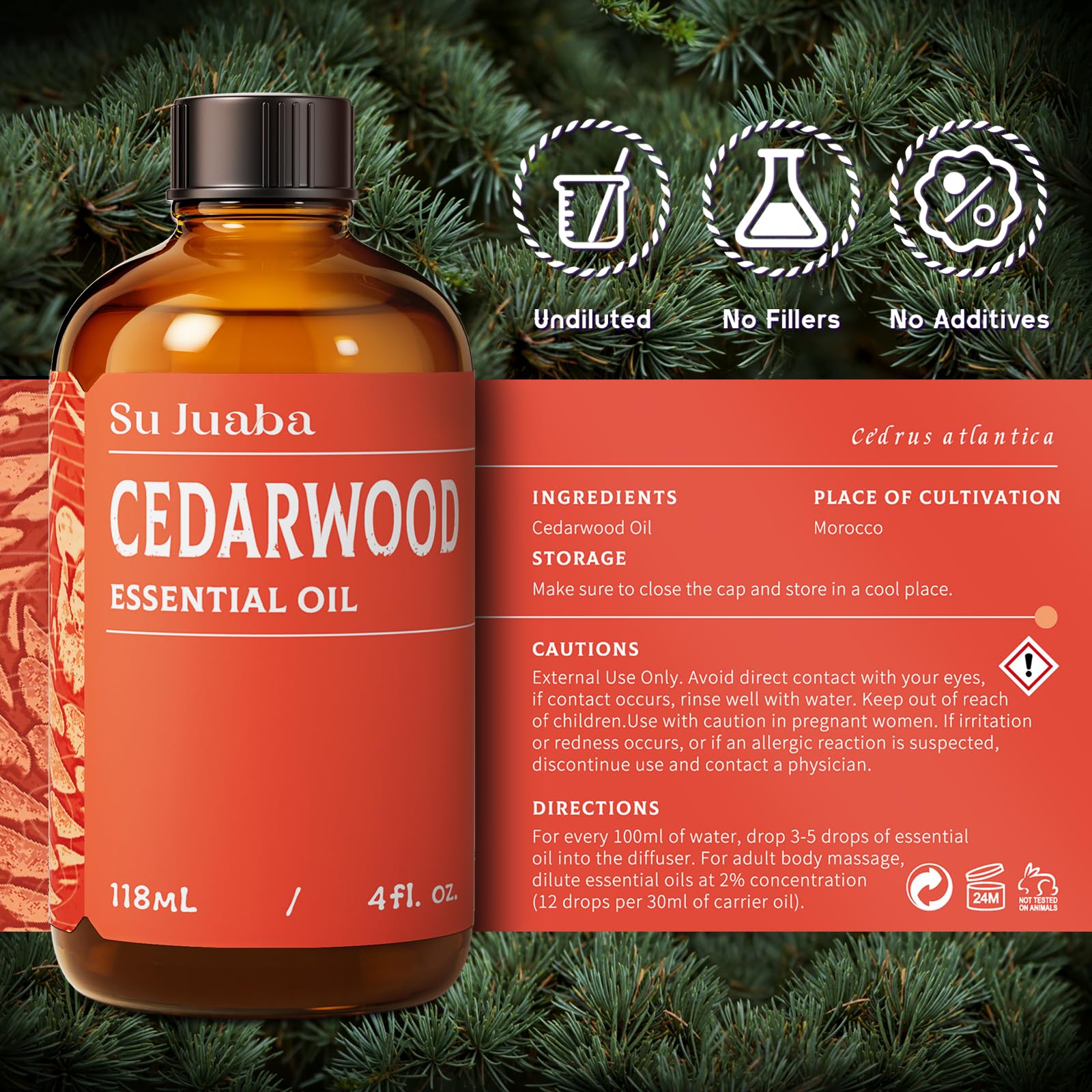 Amber glass bottle packaging with glass dropper for cedarwood oil