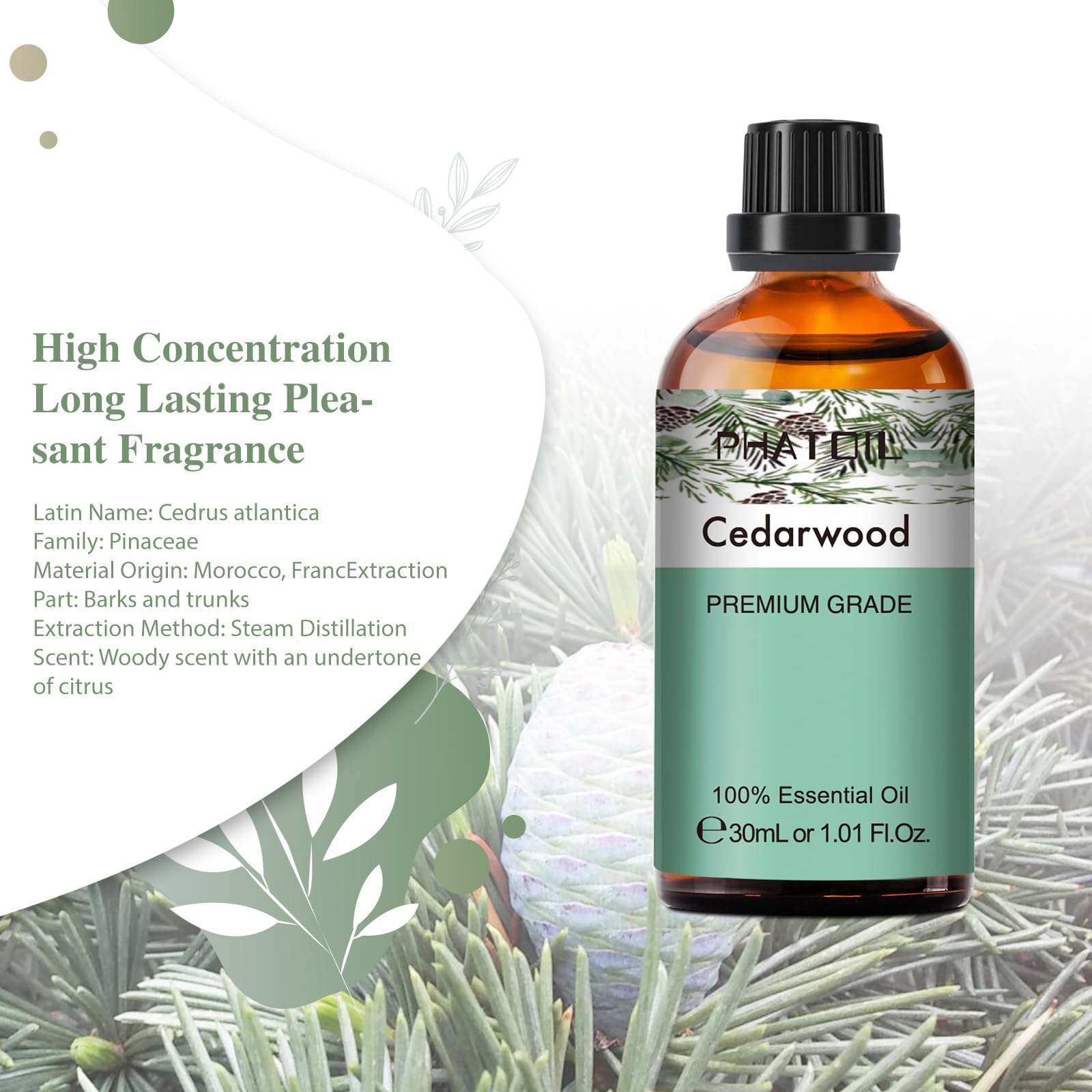 Amber UV-resistant bottle for cedarwood essential oil