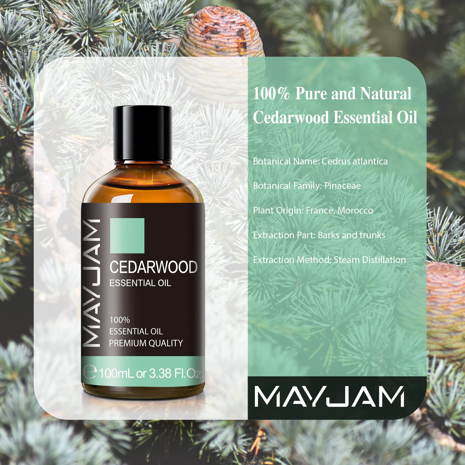 Close-up of cedarwood essential oil dropper