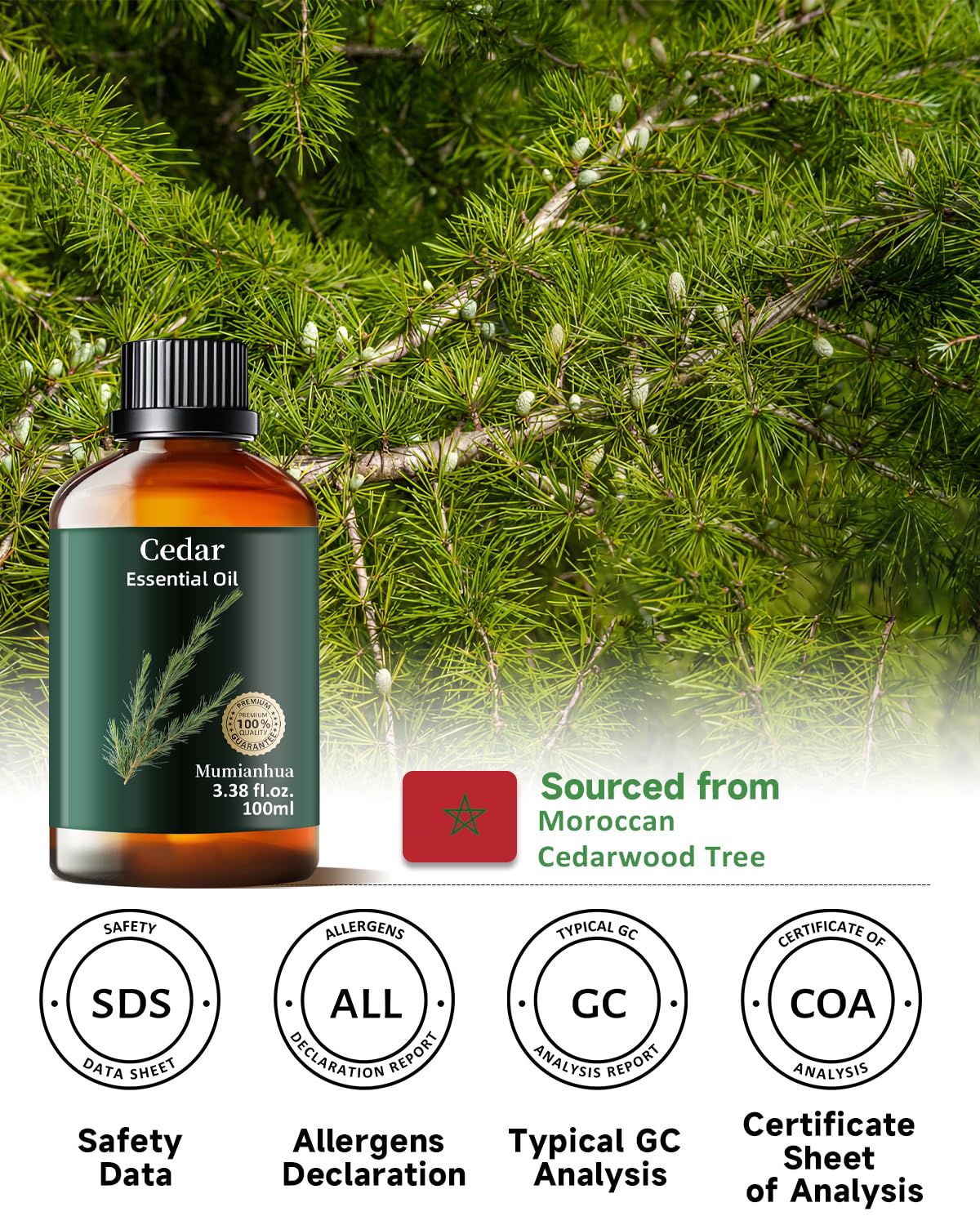 Diffuser blend of cedarwood with lavender and chamomile for nighttime tranquility