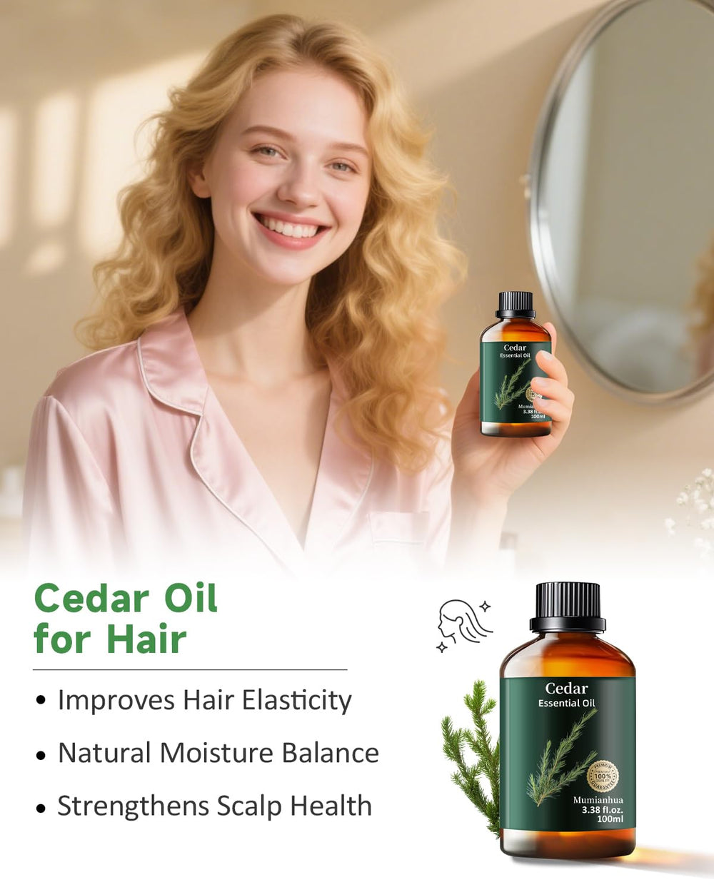 Cedarwood essential oil massaged into skin for evening care