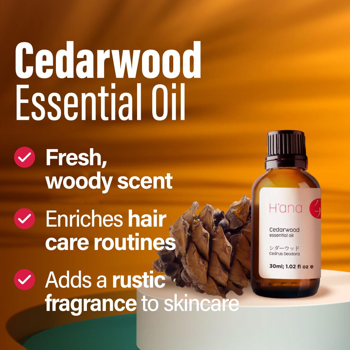 Cedarwood oil for skin care and body use