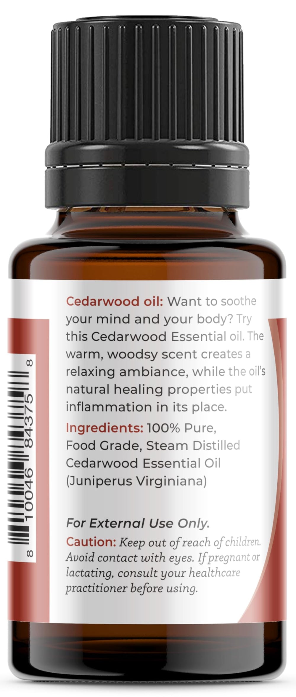 Close-up of cedarwood essential oil bottle