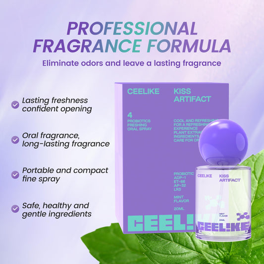 Close-up of CEELIKE Oral Spray mist for dual cooling