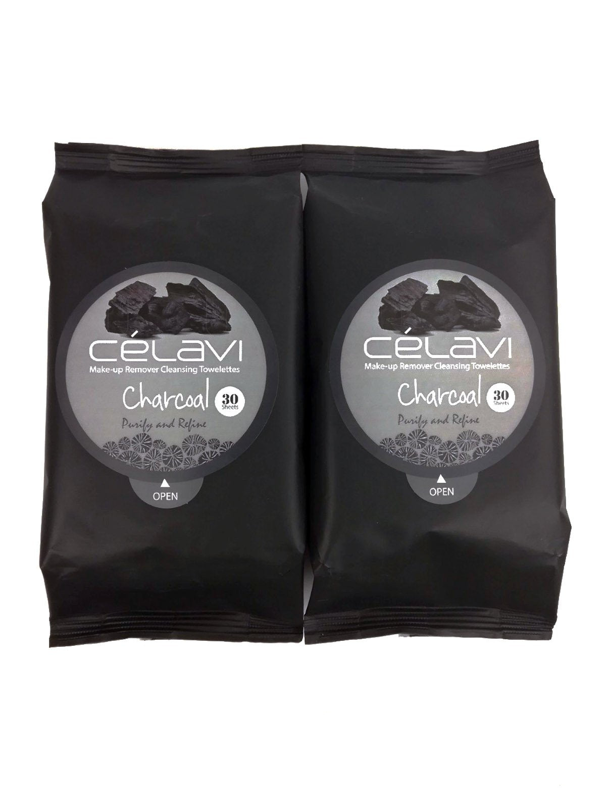 Celavi Charcoal Makeup Remover Wipes front-pack view for quick cleansing on the go
