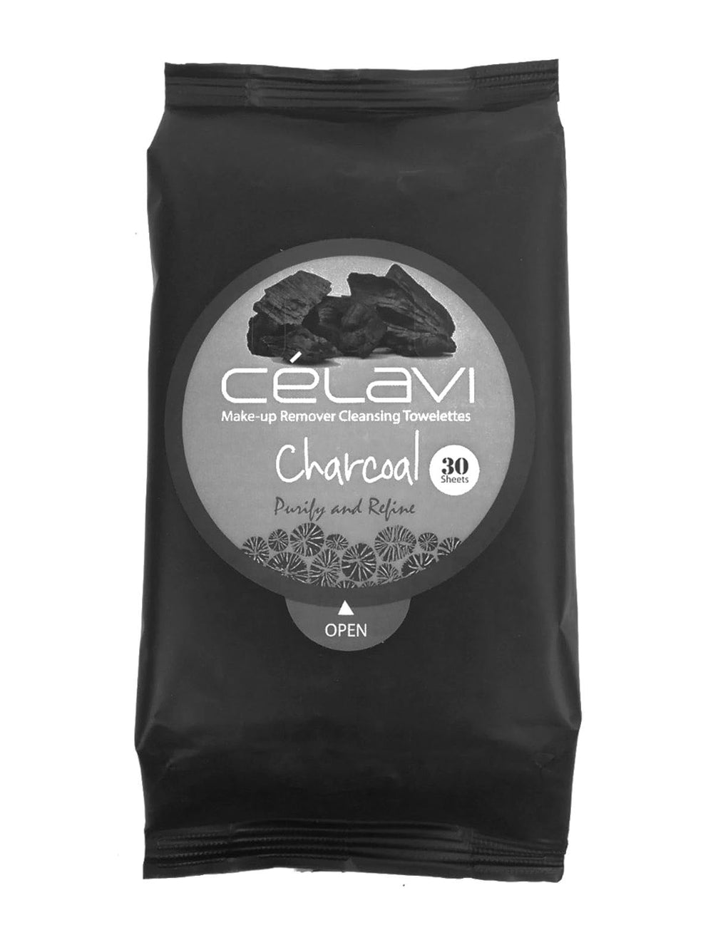 Celavi Charcoal Wipes texture close-up showing soft, hydrating fibers for gentle removal