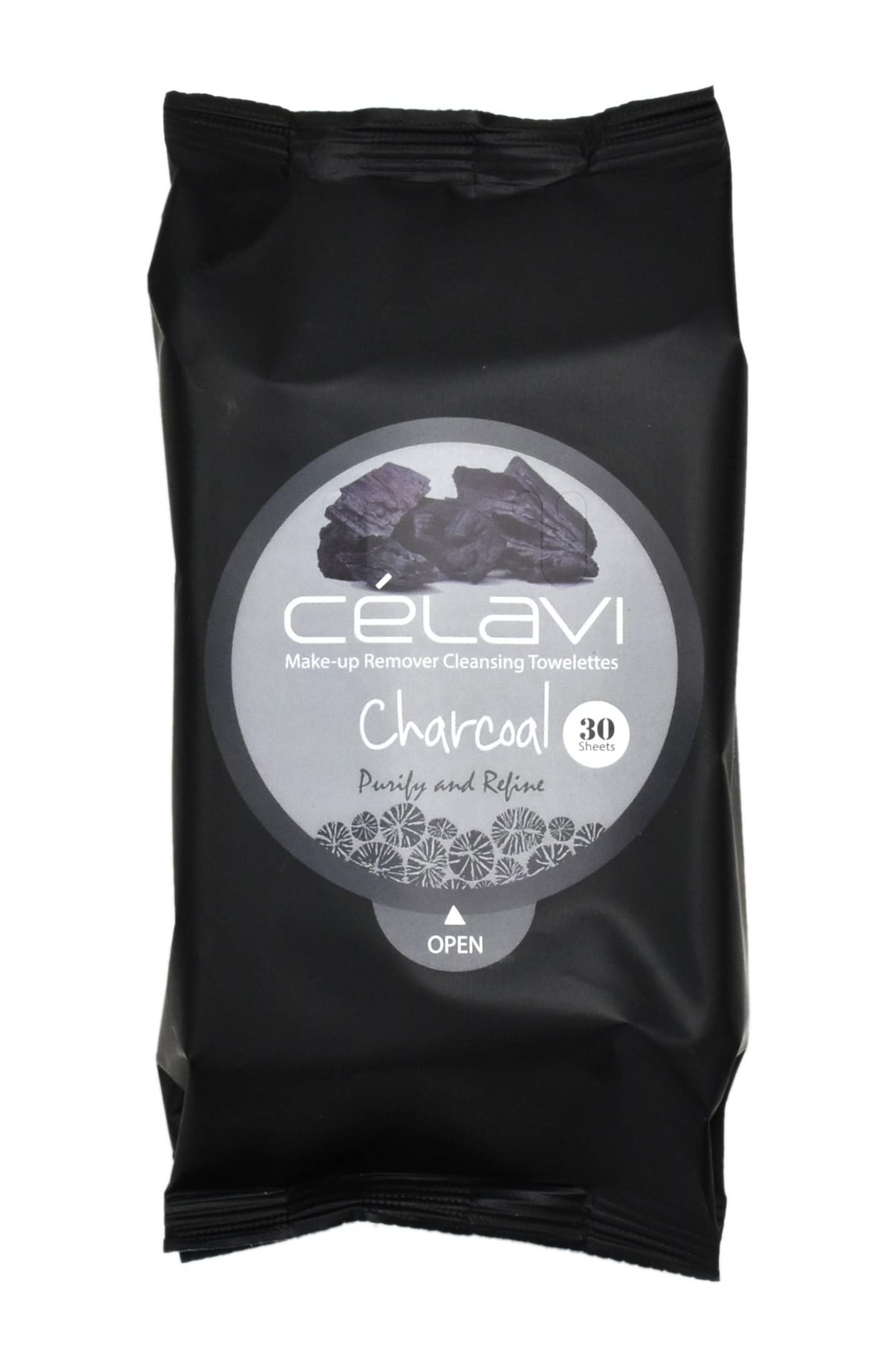 Celavi Charcoal Wipes back packaging shows key benefits and usage directions
