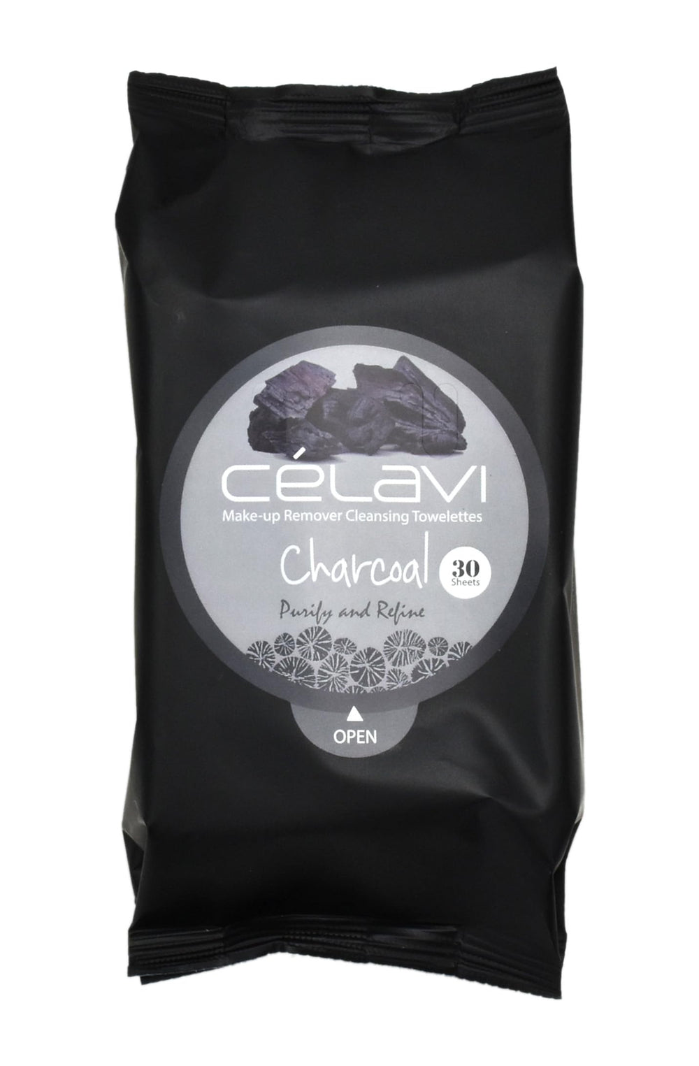 Celavi Charcoal Wipes back packaging shows key benefits and usage directions