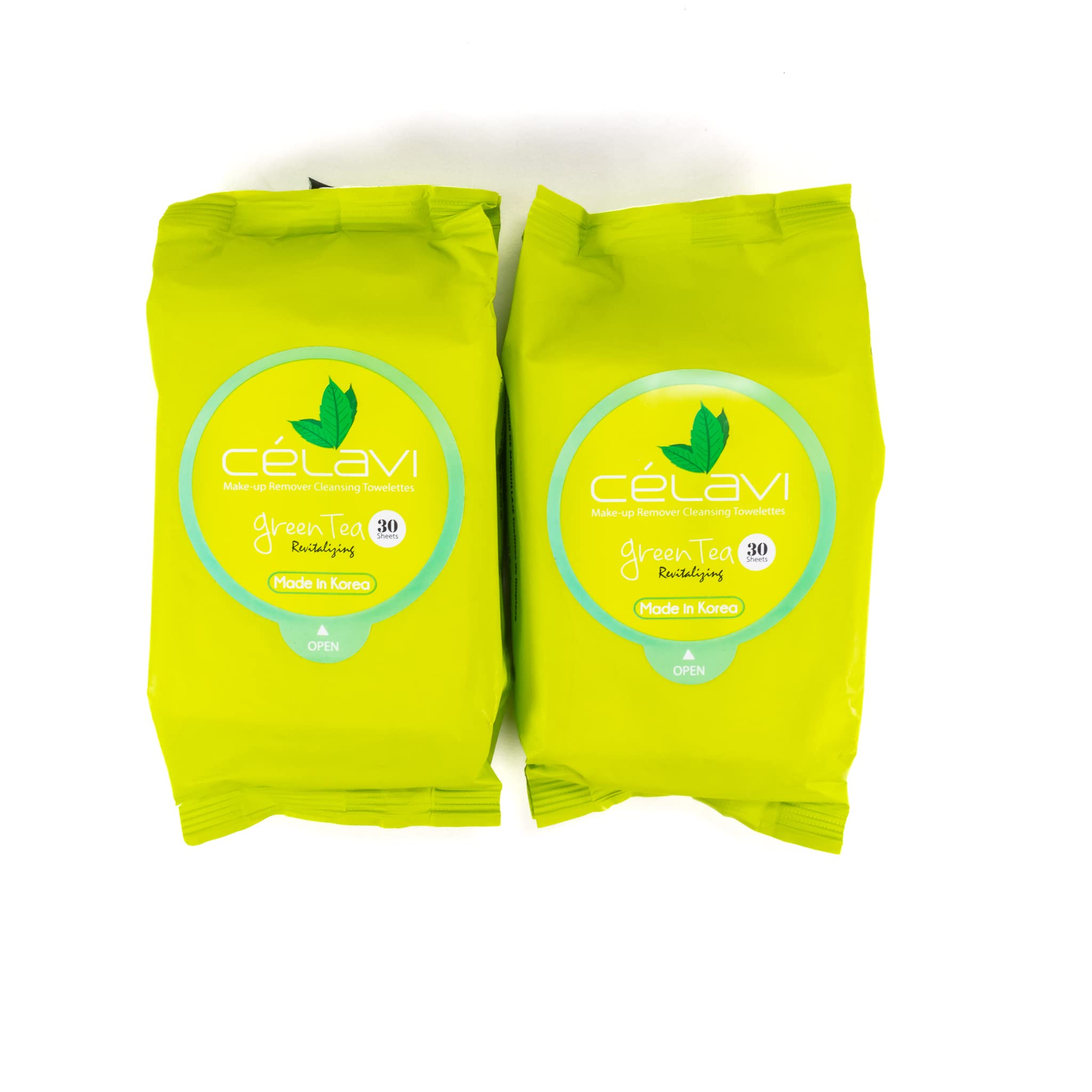 Celavi Green Tea makeup remover wipes pack, convenient cleansing on the go.