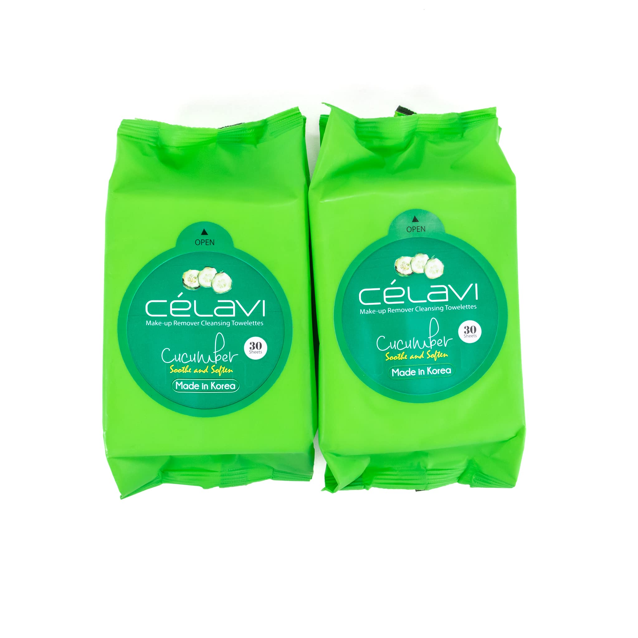 Celavi makeup remover wipes cucumber packaging for on-the-go cleansing.