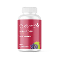 Front view of Celebrate Vitamins Multi ADEK Chewables Grape bottle