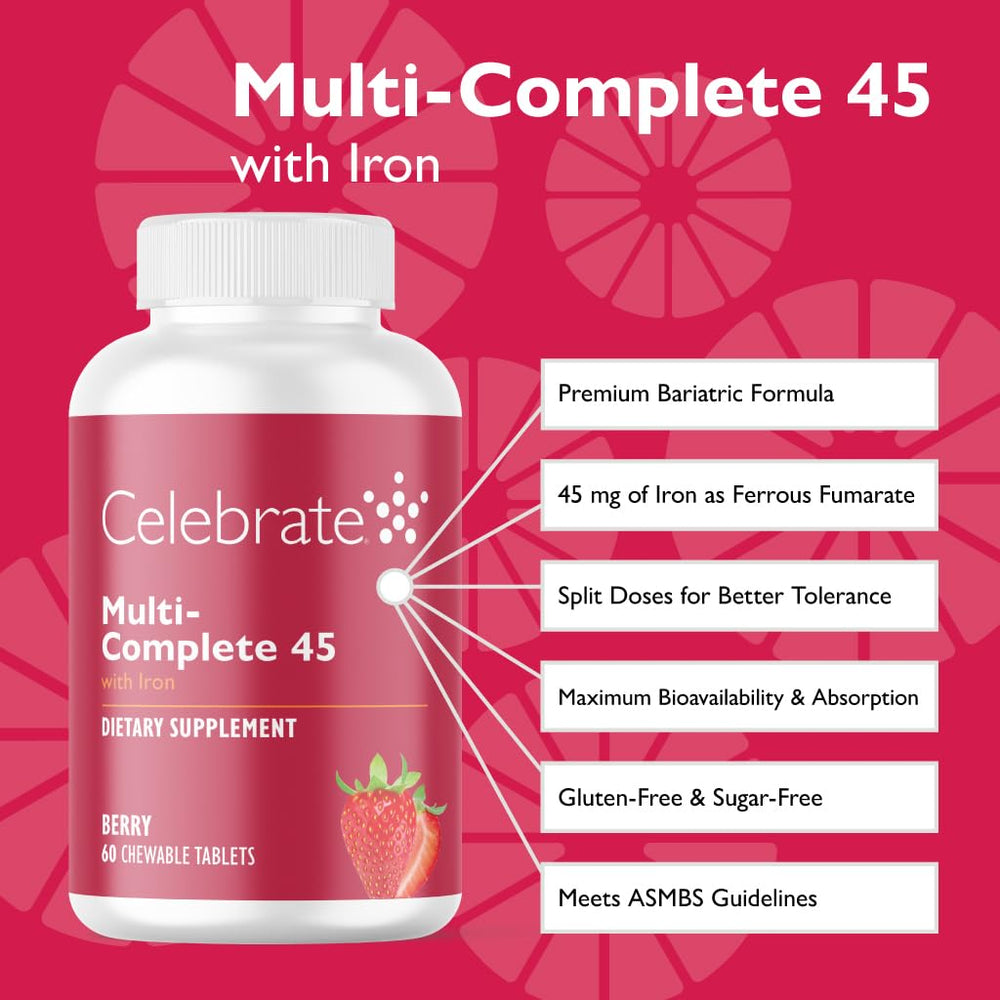 Close-up of 45mg iron split-dose chewables showing berry flavor