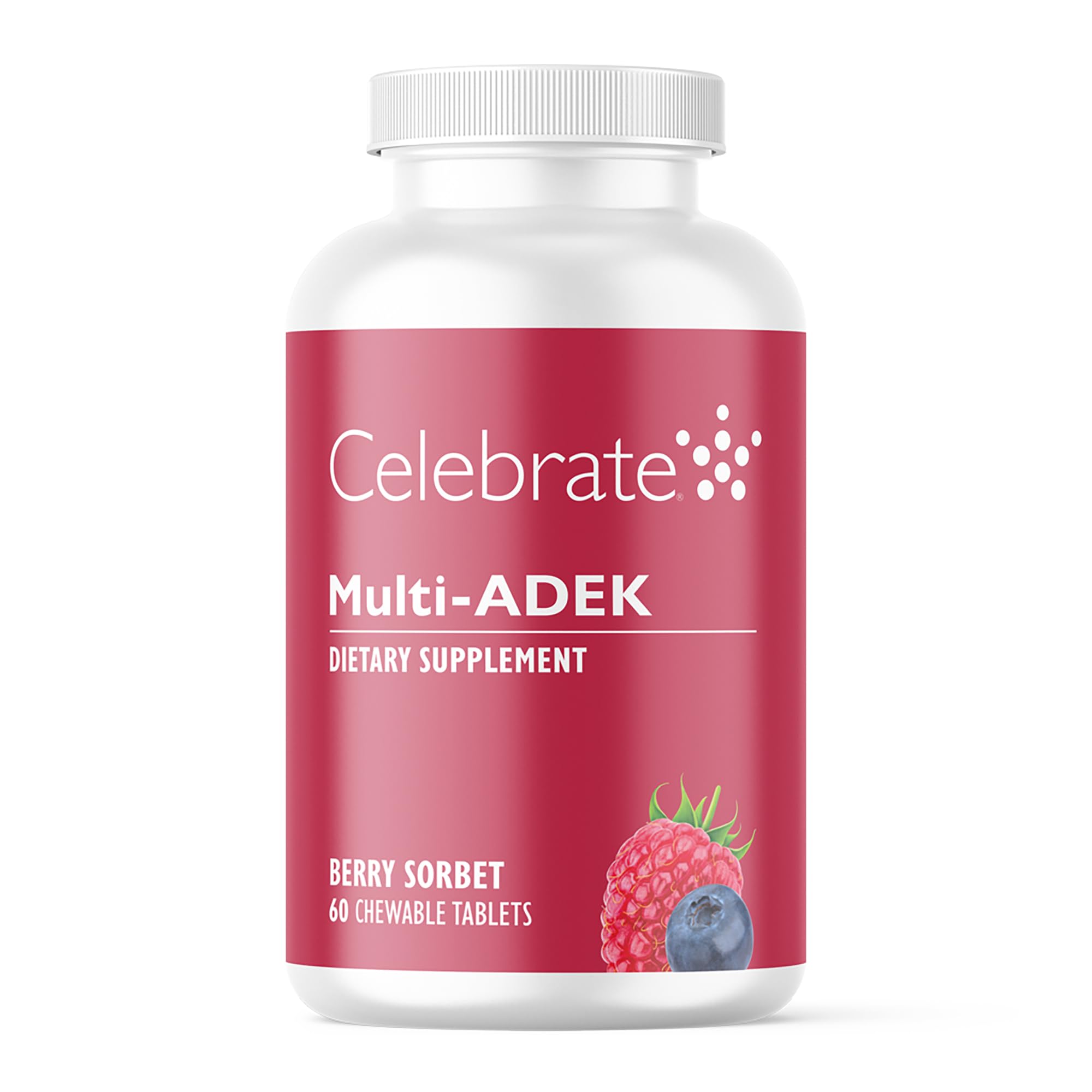 Berry Sorbert Celebrate Vitamins Multi ADEK Chewables bottle with 60 tablets