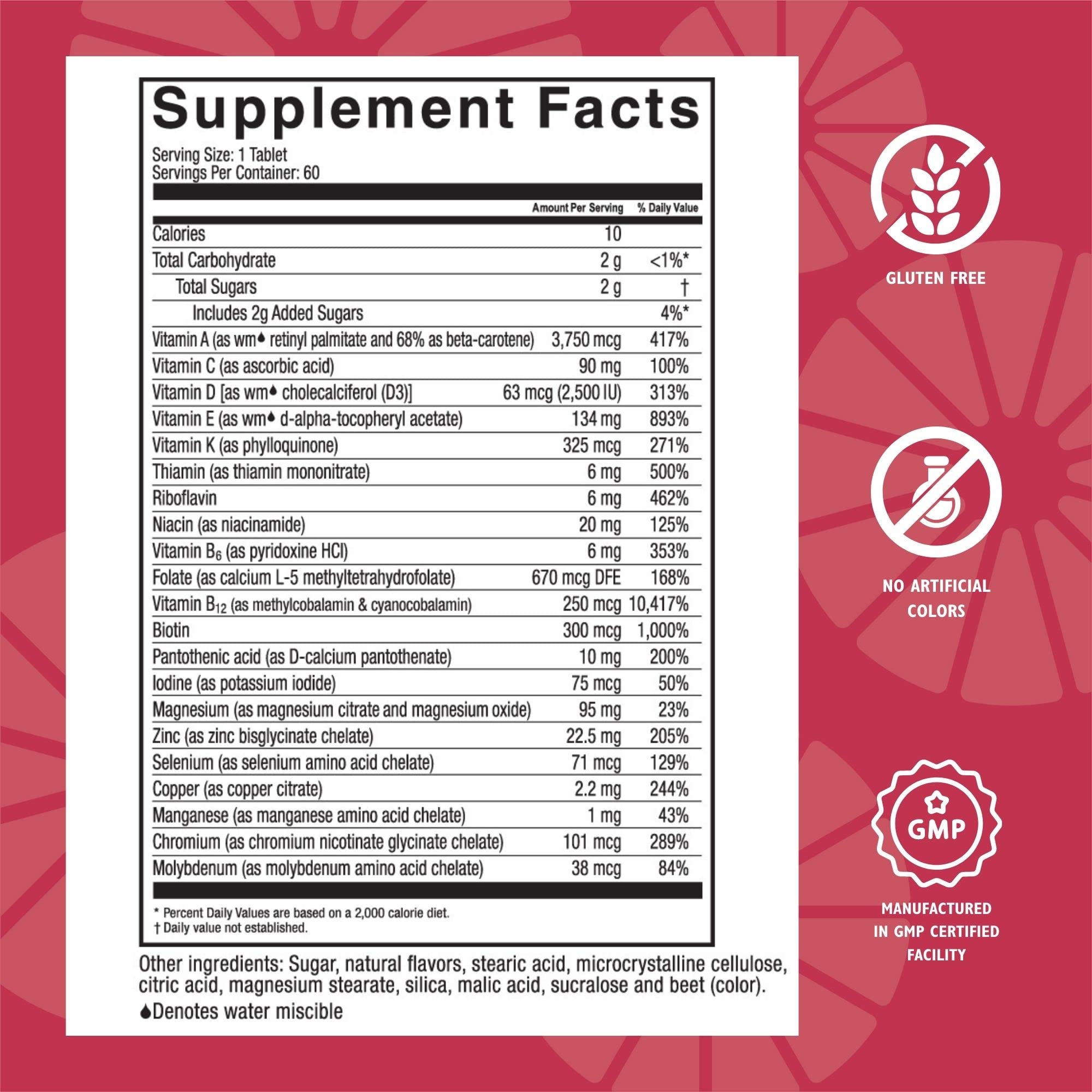 Nutrition label highlighting ADEK and minerals for bariatric patients
