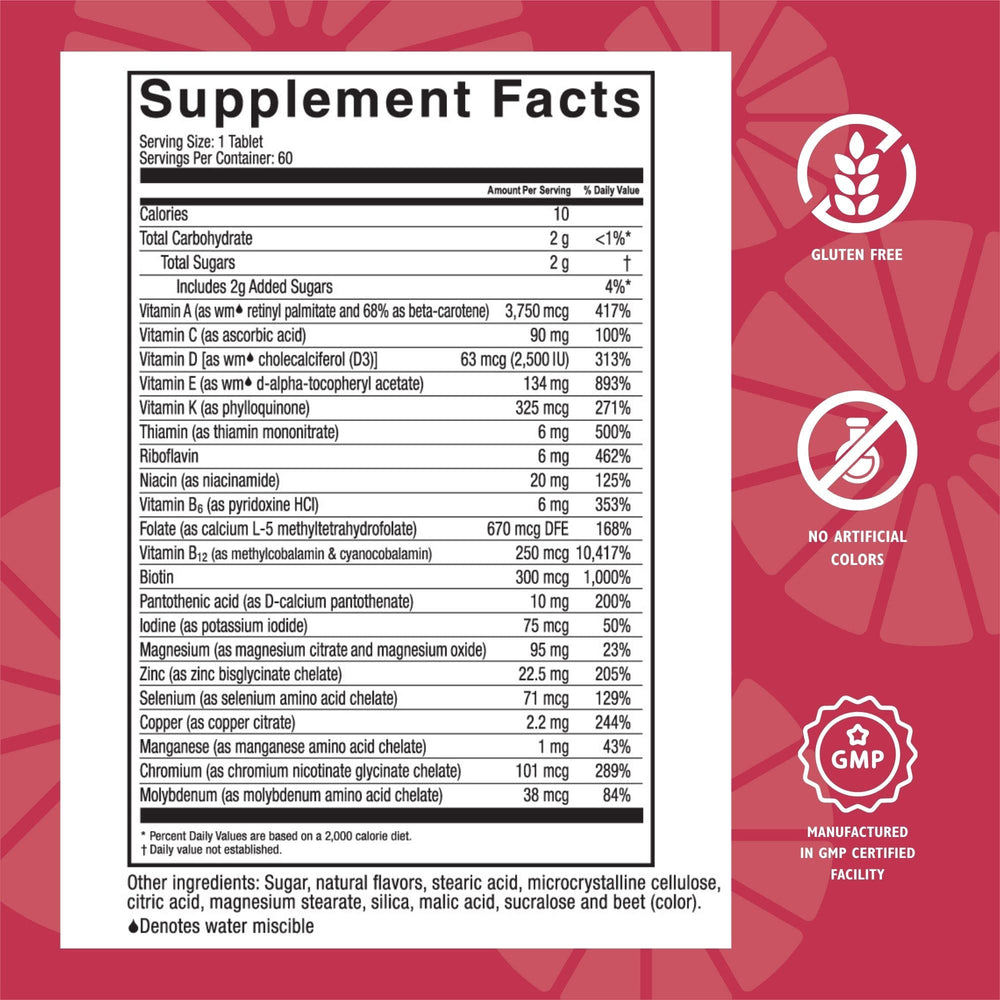 Nutrition label highlighting ADEK and minerals for bariatric patients