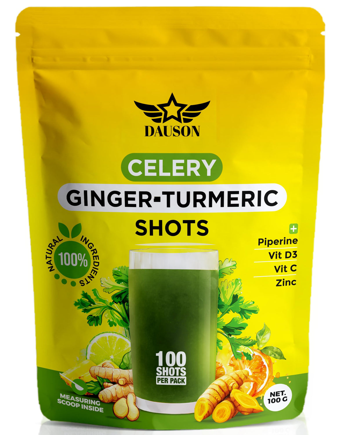 Celery Ginger Turmeric Shots bottle – front view