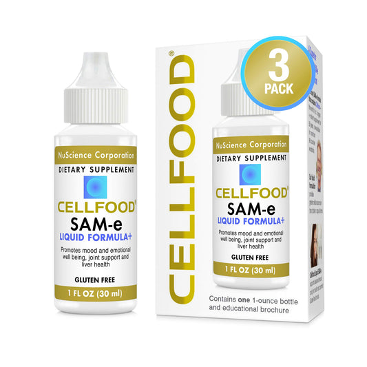Front view of Cellfood SAM-e liquid formula bottle (1 fl oz) in Pack of 3