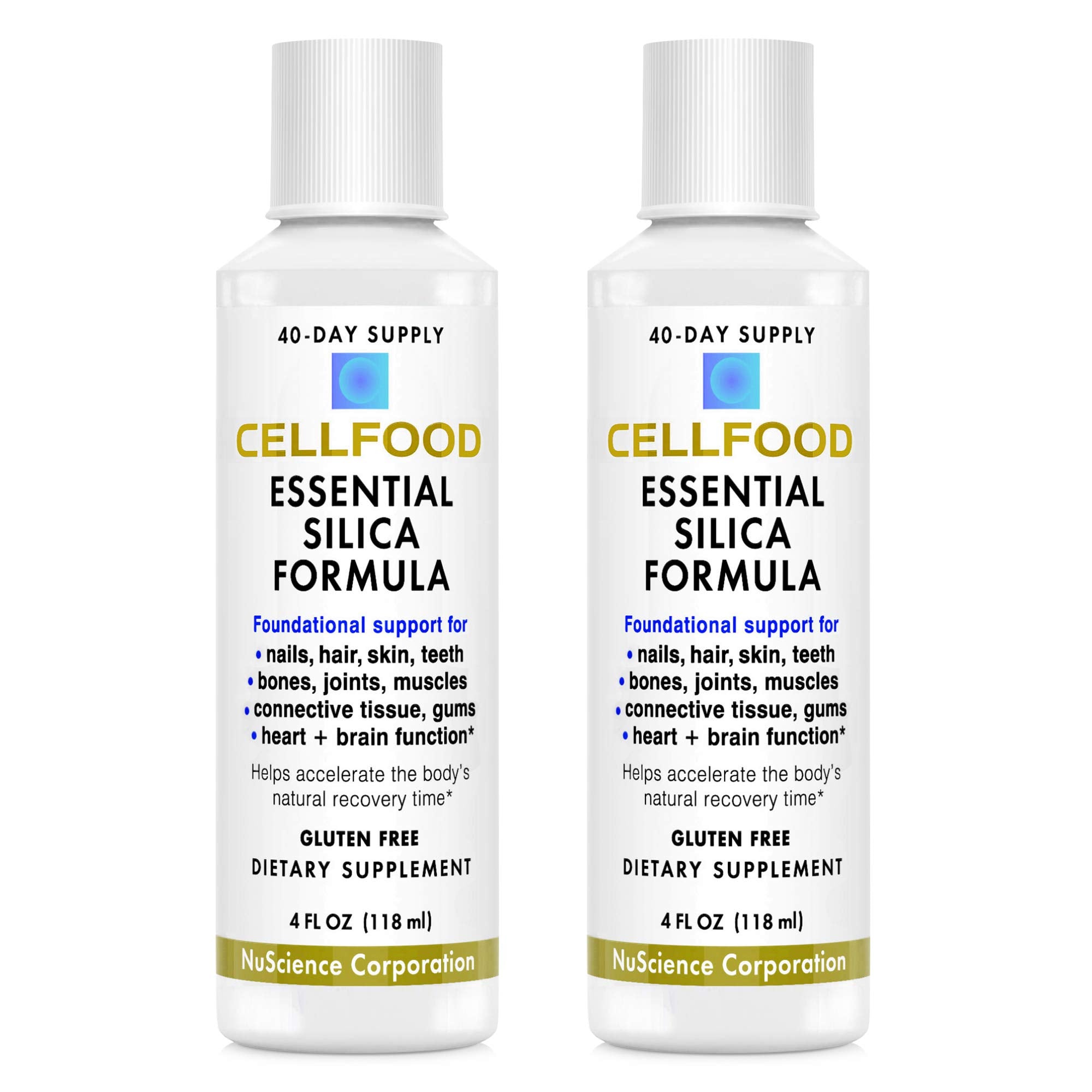 Front view of Cellfood Essential Silica Anti-Aging Formula bottles in 2-pack