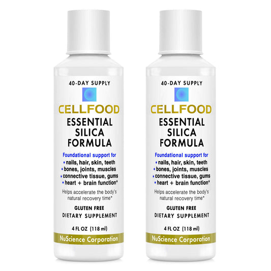 Front view of Cellfood Essential Silica Anti-Aging Formula bottles in 2-pack