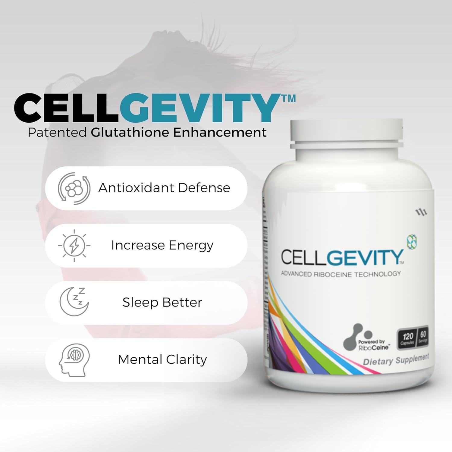 Cellgevity label detail showing RiboCeine and glutathione support