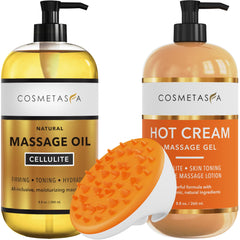 Cellulite massage oil bottle with gel and mitt