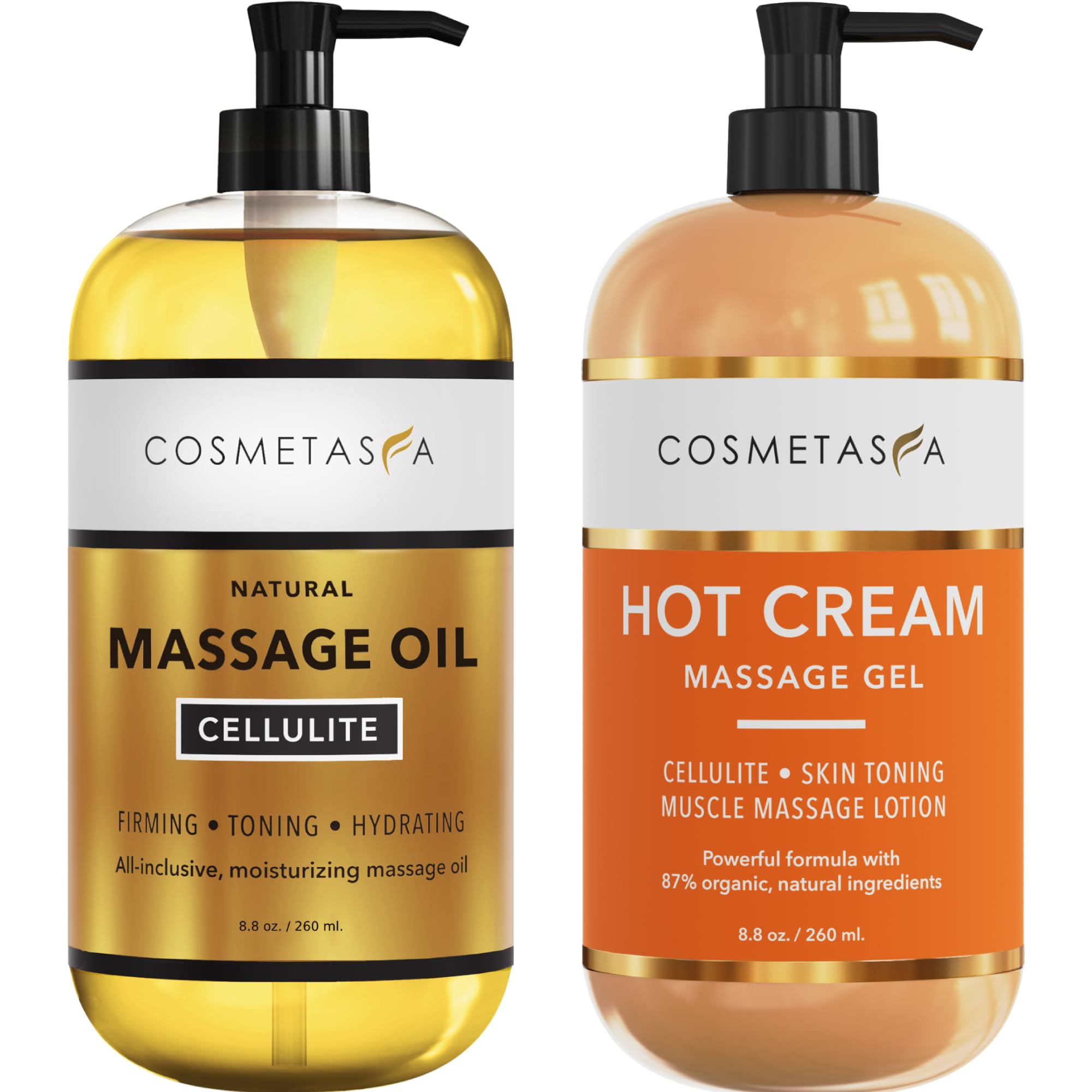 Cellulite Massage Oil and Hot Cream set with two 8oz bottles