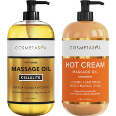 Cellulite Massage Oil and Hot Cream set with two 8oz bottles