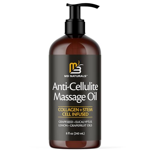 Close-up of cellulite reducer oil bottle showing label.