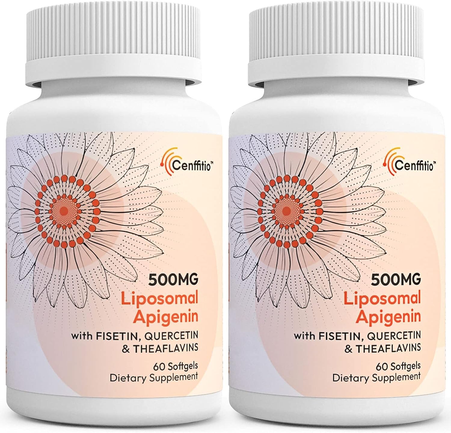 Cenffitio liposomal apigenin bottle emphasizes enhanced absorption for daily wellness.