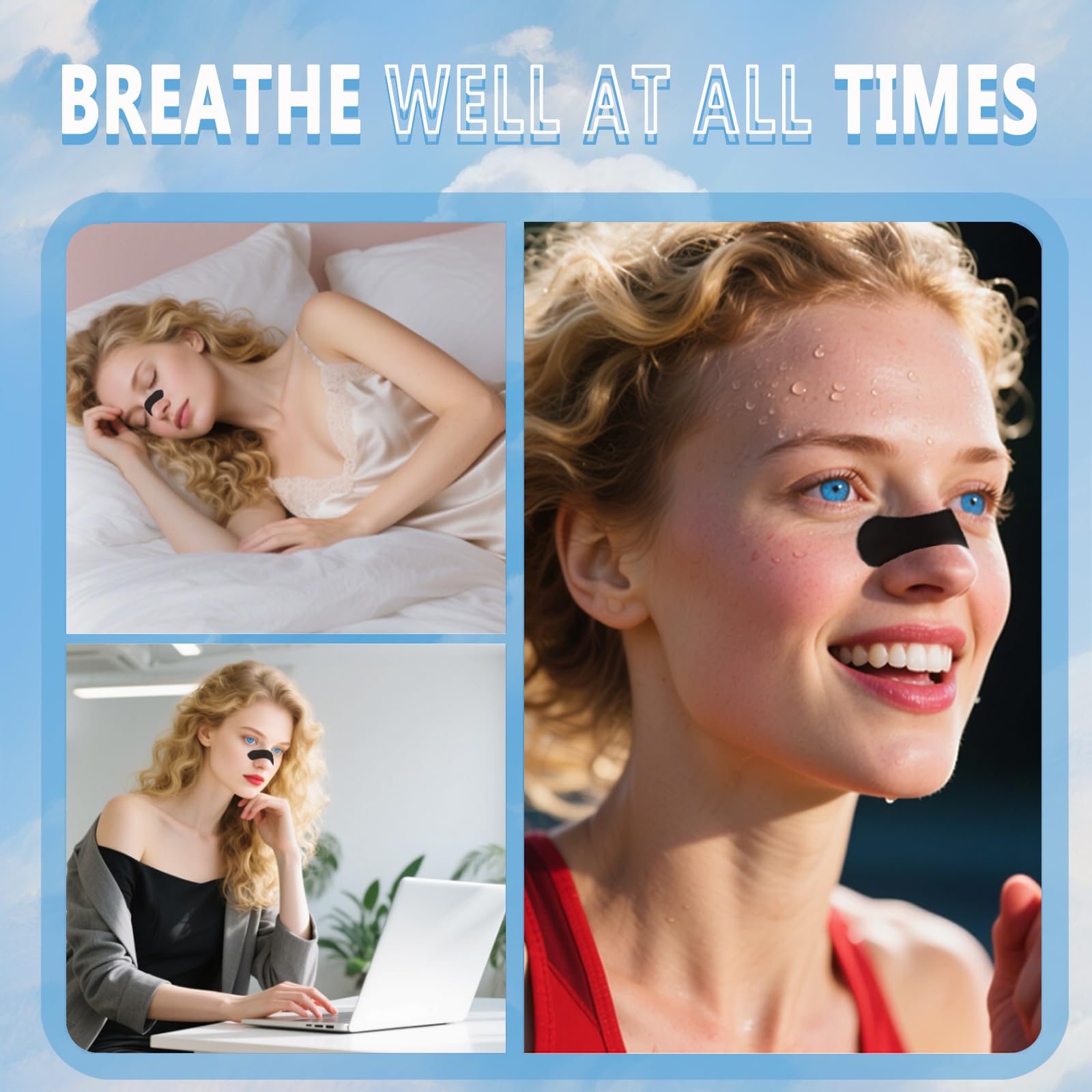 cenlomat nasal strips during sweat wear illustrate sweat-proof performance.