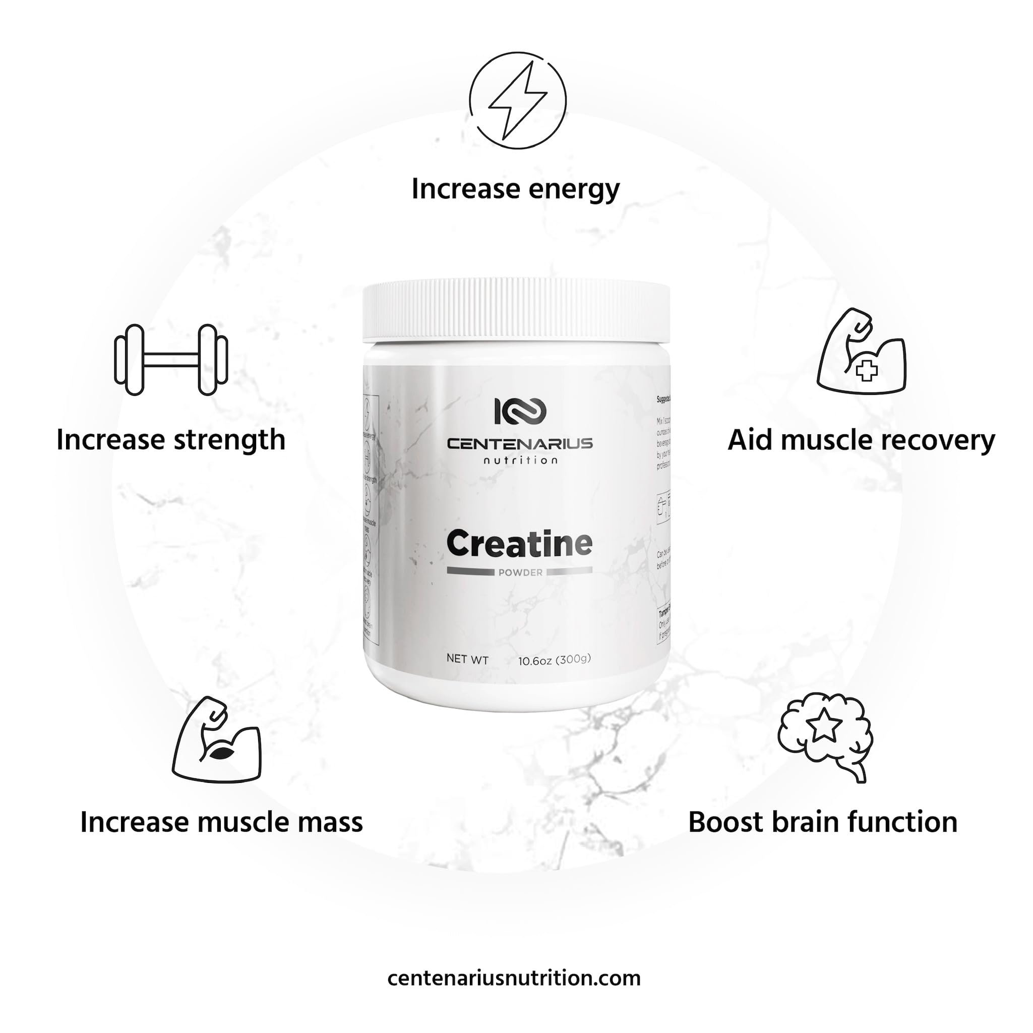 Close-up of Creapure Creatine Monohydrate powder texture - micronized