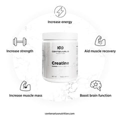 Close-up of Creapure Creatine Monohydrate powder texture - micronized