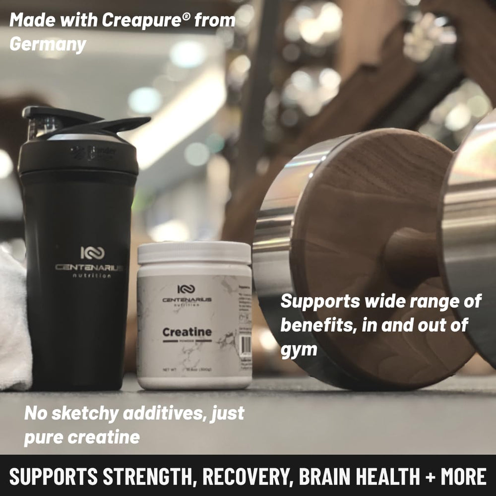 Product packaging with Centenarius logo - sports nutrition