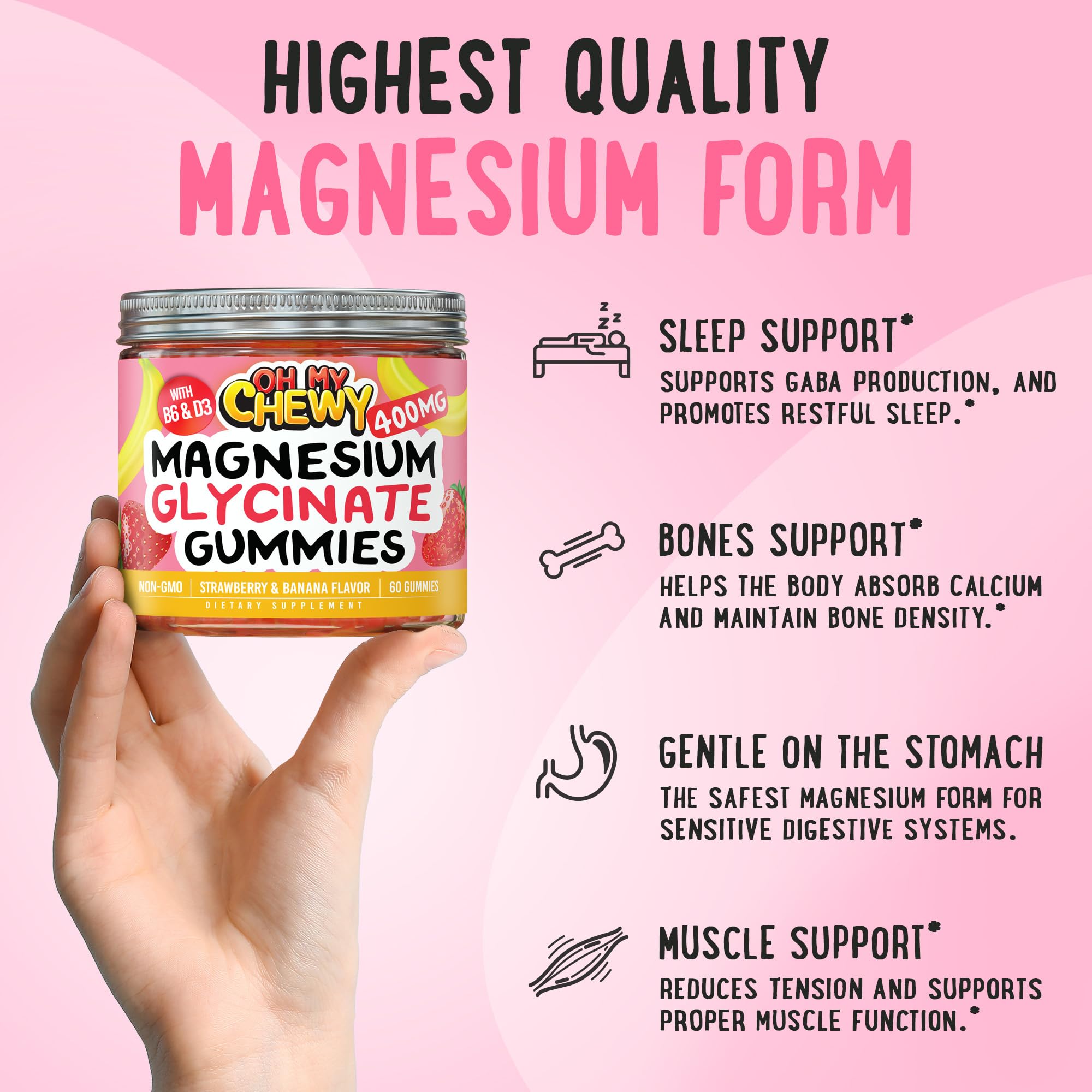 Gummy cross-section highlighting the 400mg magnesium glycinate core.