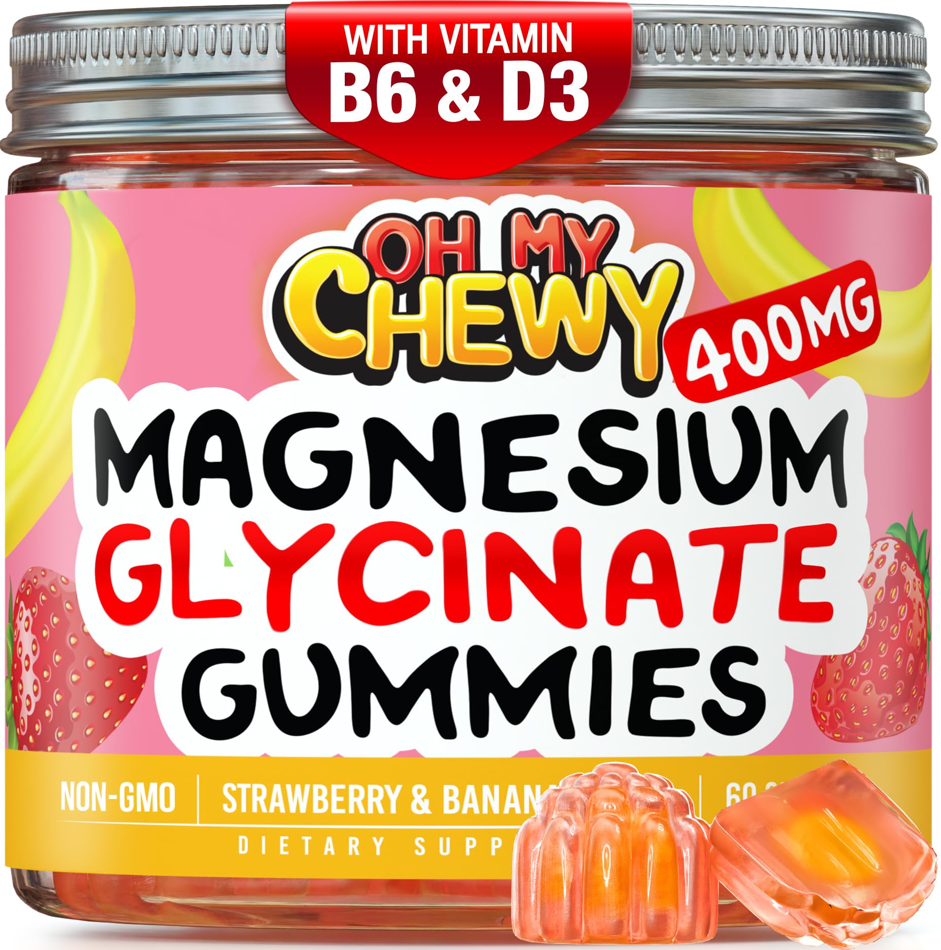 Front view of Center-Filled Magnesium Glycinate Gummies bottle (120-count).